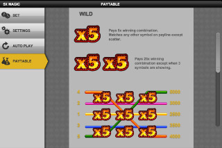 Tableau des Gains de la Machine à Sous Mobile 5xMagic