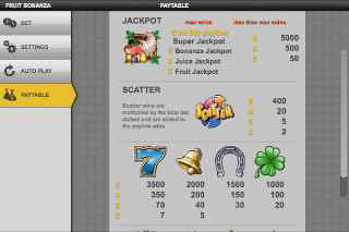 Tableau des Gains de la Machine à Sous Mobile Fruit Bonanza