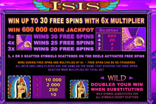 Tableau des Gains de la Machine à Sous Isis Mobile