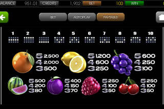 Tableau des Gains de la Machine à Sous Mobile Fruit Zen