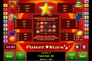 Tableau des gains de la Machine à Sous Mobile Power Stars