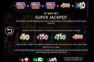 Tableau des gains du Jackpot de la machine à sous Absolute Super Reels