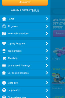 Éléments du Menu du Casino Vera John