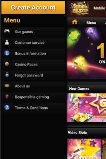 Options de Menu du Casino Mobile VideoSlots