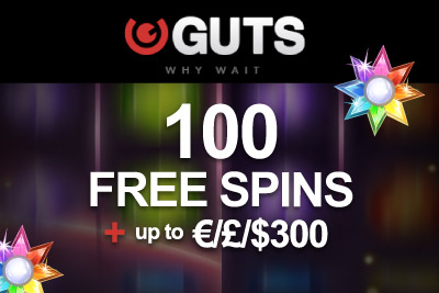 Obtenez 100 tours gratuits + jusqu'à 300 £ / € / € sur Guts Mobile Casino